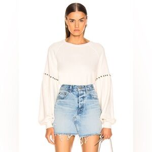 NWOT THE GREAT. Bishop Puff Sleeve Distressed Sweatshirt Cream - Size XS